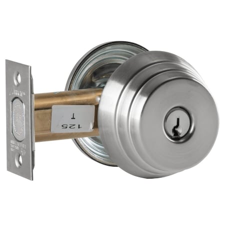 Arrow Lock Grade 2 Double Cylinder Deadlock, Conventional Cylinder, Satin Chrome Finish, Field Reversible E42 26D